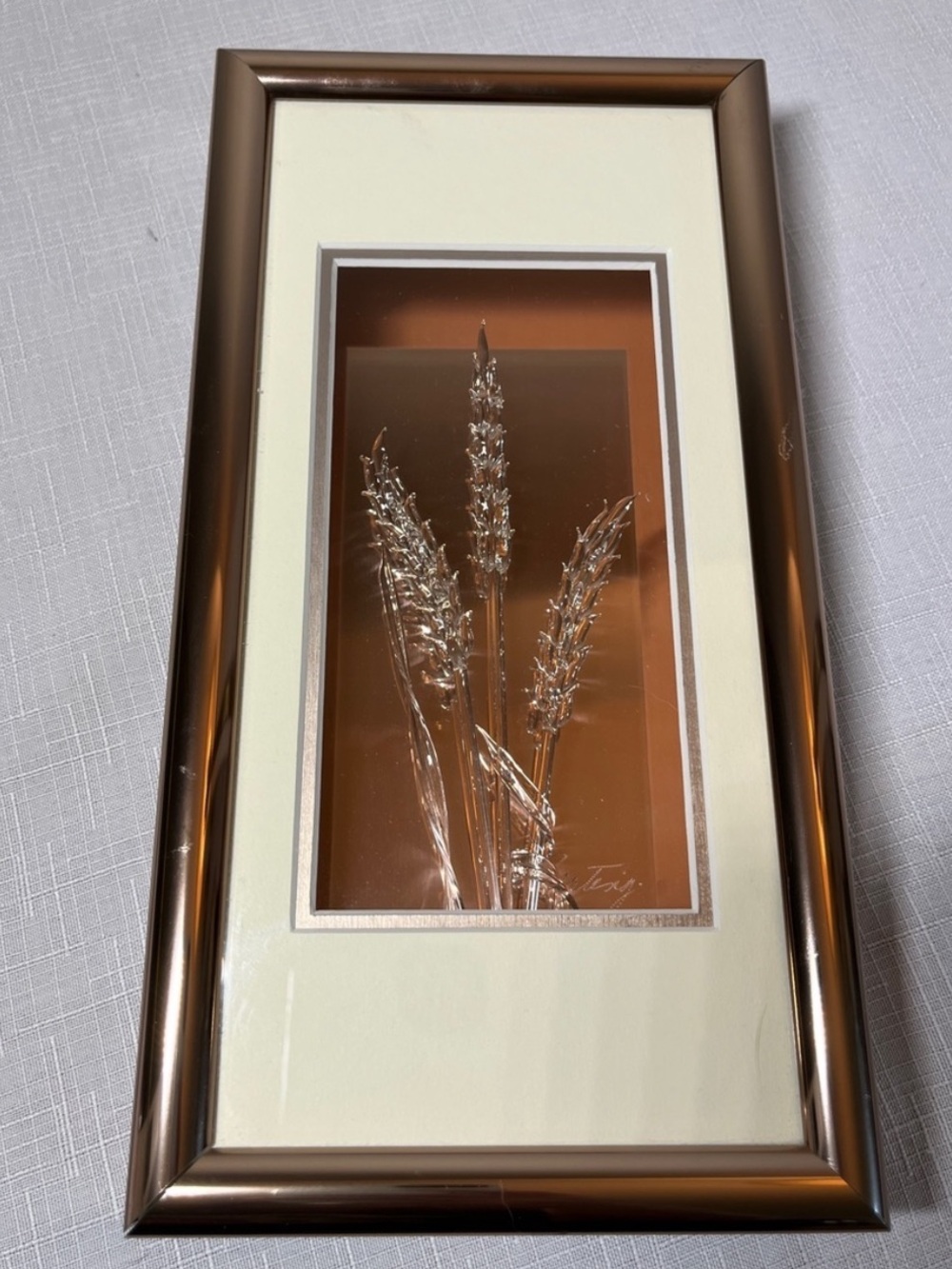 BERTING GLASS blown glass Wheat strands Wall Art in copper color Frame
Like new